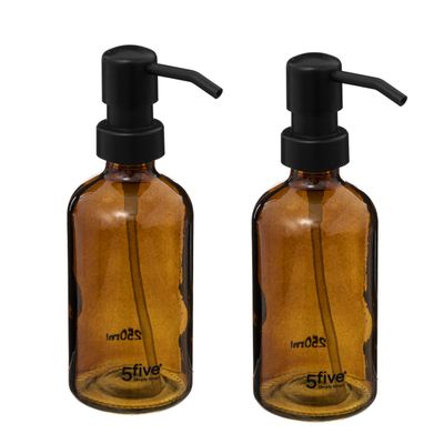 2x Stuks Zeeppompjes/zeepdispensers van glas - bruin - 250 ml