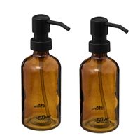 2x Stuks Zeeppompjes/zeepdispensers van glas - bruin - 250 ml - thumbnail