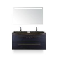 Seville Badmeubelset 120 cm - 2 laden Black Oak - Wastafel Lucca Dubbel - met Sence Spiegel