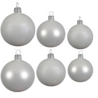 Glazen kerstballen pakket winter wit glans/mat 26x stuks diverse maten - Kerstbal