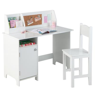Kinderbureauset met Stoel Boekenkast Ergonomisch Schoolagenbureau Leertafel voor Kinderen Vanaf 3 Jaar Wit