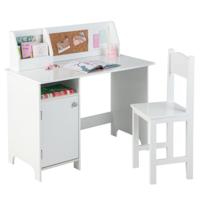 Kinderbureauset met Stoel Boekenkast Ergonomisch Schoolagenbureau Leertafel voor Kinderen Vanaf 3 Jaar Wit