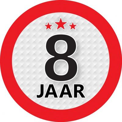 8 jaar leeftijd sticker - rond - Dia 9 cm - 8 jaar verjaardag - jubileum - leeftijd versiering