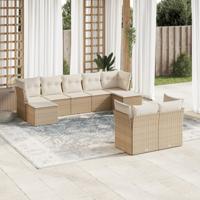 9-delige Loungeset met kussens poly rattan beige