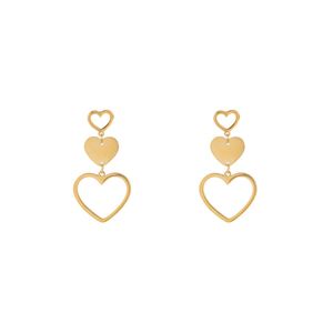 Day&Eve Bungelende Oorbellen Triple Heart Goud