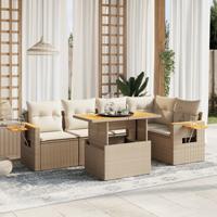 6-delige Loungeset met kussens poly rattan beige