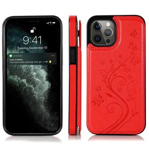 iPhone 12 Mini hoesje - Backcover - Pasjeshouder - Portemonnee - Bloemenprint - Kunstleer - Rood