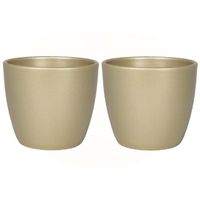 2x stuks kleine bloempot/plantenpot van keramiek in het parelgoud D10.5 en H8.5 cm