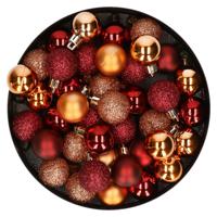 Kleine kerstballen - 40x st - donkerrood/koper - D3 cm - kunststof - kerstversiering - thumbnail