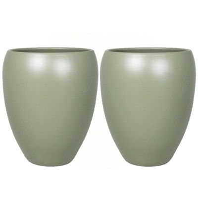 2x stuks bloemen vaas/vazen bloempot army groen van keramiek D20 x H23.5 cm