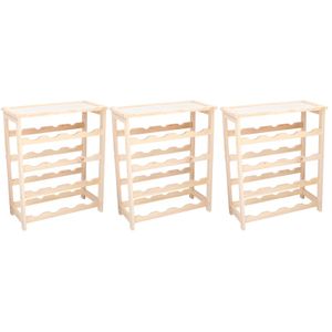 3x Houten wijnrekken/wijnflessenrekken met plank 55 cm