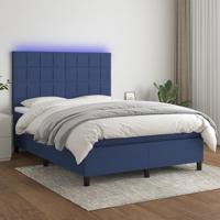 Boxspring met matras en LED stof blauw 140x190 cm