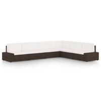 6-delige Loungeset met kussens poly rattan bruin