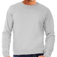 Grijze sweater / sweatshirt trui met raglan mouwen en ronde hals voor heren - thumbnail