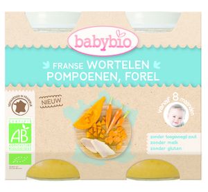 Babybio Wortel, pompoen en forel 8 maanden 200 gr bio (2 st)