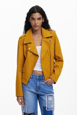 Bikerjack met leerlook - YELLOW - S