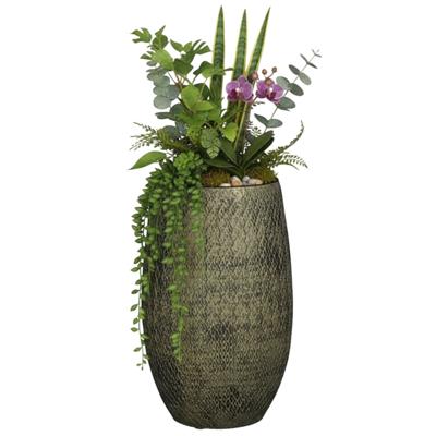 Mica decorations Bloempot / plantenpot Madeira - hoog model - groen - terracotta - 30 cm - schubbenp