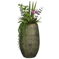 Mica decorations Bloempot / plantenpot Madeira - hoog model - groen - terracotta - 30 cm - schubbenp