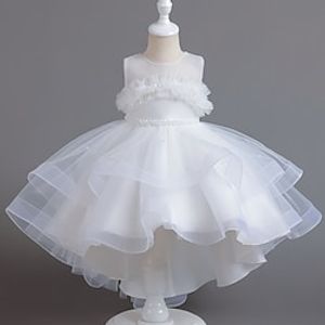 Kinderen Voor meisjes Feestjurk Effen Kleur Mouwloos Bruiloft Speciale gelegenheden Vetoketju Aanbiddelijk Zoet Katoen Polyester Asymmetrisch Feestjurk Zomer Lente Herfst 4-13 jaar Wit Blozend Roze Lightinthebox
