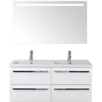 Seville Badmeubelset 120 cm - 4 Laden Wit Hoogglans - Wastafel Djazz Dubbel met Sence Spiegel