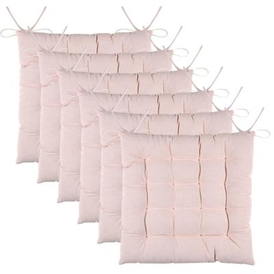 Stof Textile stoelkussens DUO - 6x - lichtroze - 38 x 38 x 3.5 cm - touwtjes sluiting