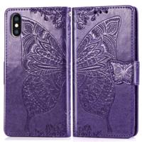 Butterfly Love bloemen reliëf horizontale Flip lederen case voor iPhone X met houder & kaartsleuven & portemonnee & Lanyard (donker paars)