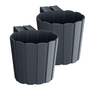 Set van 2x stuks kunststof balkon plantenpotten/bloempotten met haak antraciet grijs 14 cm