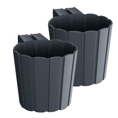Set van 2x stuks kunststof balkon plantenpotten/bloempotten met haak antraciet grijs 14 cm Set van 2x stuks kunststof balkon plantenpotten/bloempotten met haak antraciet grijs 14 cm