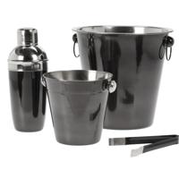 Excellent Houseware Barset - RVS - zwart glans - cocktailset/giftset - 4delig