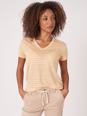 Linnen T-shirt met lurexstrepen
