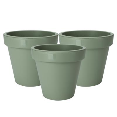 Pro Garden Bloempot - 3x - groen - rond - D30 cm - kunststof - plantenpot - tuin buiten