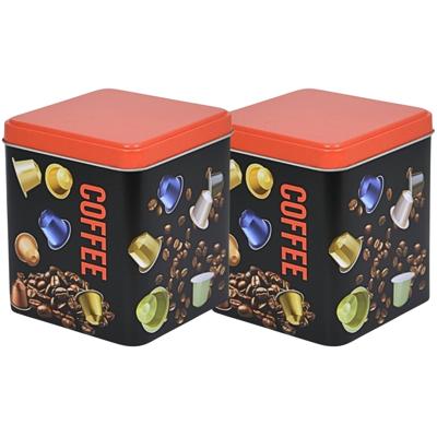 Excellent Houseware Koffie cupjes bewaarblik - 4x - zwart - cupjes en bonen print - 10 x 10 x 12 cm Excellent Houseware Koffie cupjes bewaarblik - 4x - zwart - cupjes en bonen print - 10 x 10 x 12 cm