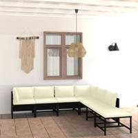 7-delige Loungeset met kussens poly rattan zwart