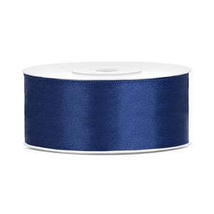 1x Donkerblauwe satijnlint op rol 2,5 cm x 25 meter cadeaulint verpakkingsmateriaal   -