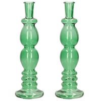 Bloemenvaas Florence - 2x - voor kleine stelen/boeketten - groen glas - helder - D9 x H28 cm