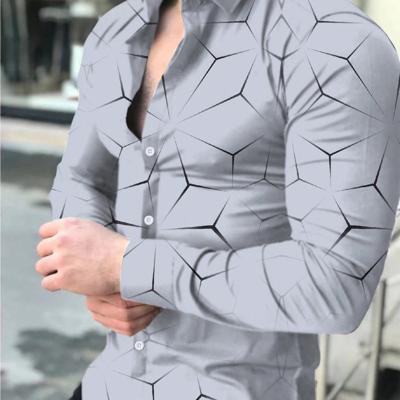 Bon&Bon Men's Geometric Print Long Sleeve Button Up Shirt - Black Grey / S