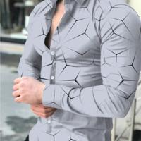 Bon&Bon Men's Geometric Print Long Sleeve Button Up Shirt - Black Grey / S