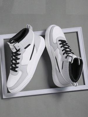 Men's High-Top Skate Shoes - Black and White PU Leather Sneakers Grey / EUR40