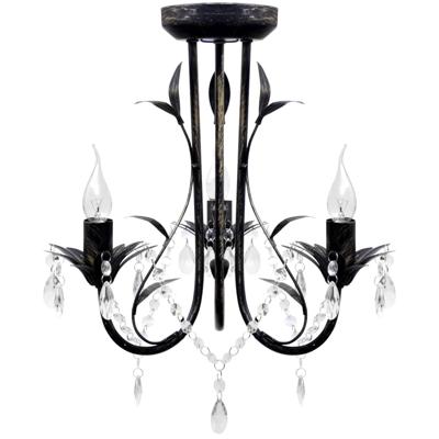 VidaXL Kroonluchter art nouveau metaal kristallen kralen 3 gloeilampen zwart