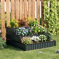118 x 118 x 61 cm Stevige Metalen Verhoogde Plantenbak met 3 Niveaus Tuinbed met Open Bodem voor het Kweken van Groenten Fruit