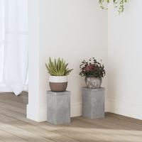 Plantenstandaards 2 st 10x10x18 cm bewerkt hout betongrijs