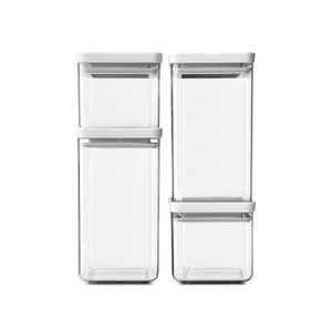 Brabantia Tasty+ Stapelbare Voorraadbus Set van 4 - 2 x 0,7 en 2 x 1,6 L - Wit