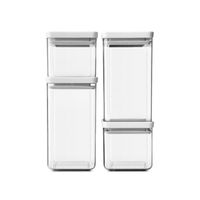 Brabantia Tasty+ Stapelbare Voorraadbus Set van 4 - 2 x 0,7 en 2 x 1,6 L - Wit - thumbnail