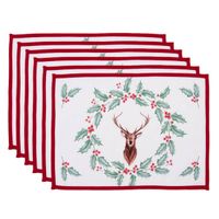 HAES DECO - Set van 6 Placemats - 48x33 cm - 100% Katoen - Holly Christmas