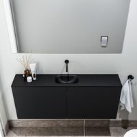 Zaro Polly toiletmeubel 120cm mat zwart met zwarte wastafel zonder kraangat - thumbnail