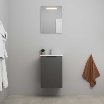 On-Line Badkamermeubelset - 45 cm - Bouwpakket - 1 Deur met Greep - Porseleinen Wastafel - 1 Kraangat - Spiegel met LED-Verlichting - Mat Antraciet