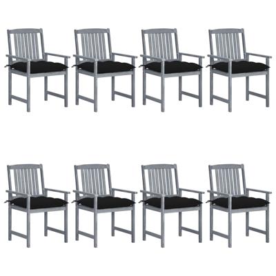 Tuinstoelen 8 st met kussens massief acaciahout grijs