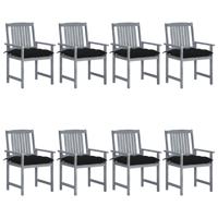 Tuinstoelen 8 st met kussens massief acaciahout grijs