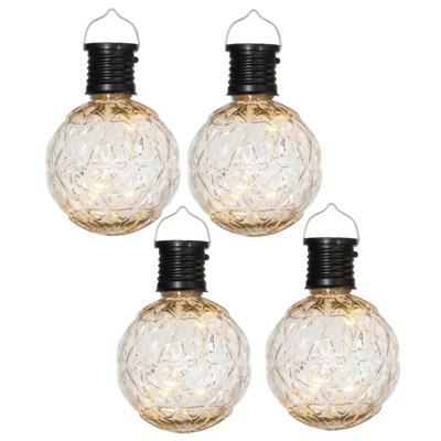 Anna's Collection Solar hanglamp tuin - 4x - lampenbol - zwart - bewerkt glas - 11 cm - ophang haakj