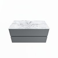 MONDIAZ VICA-DLUX 100cm badmeubel onderkast Plata 2 lades. Inbouw wastafel CLOUD links zonder kraangat, kleur Glace. - thumbnail